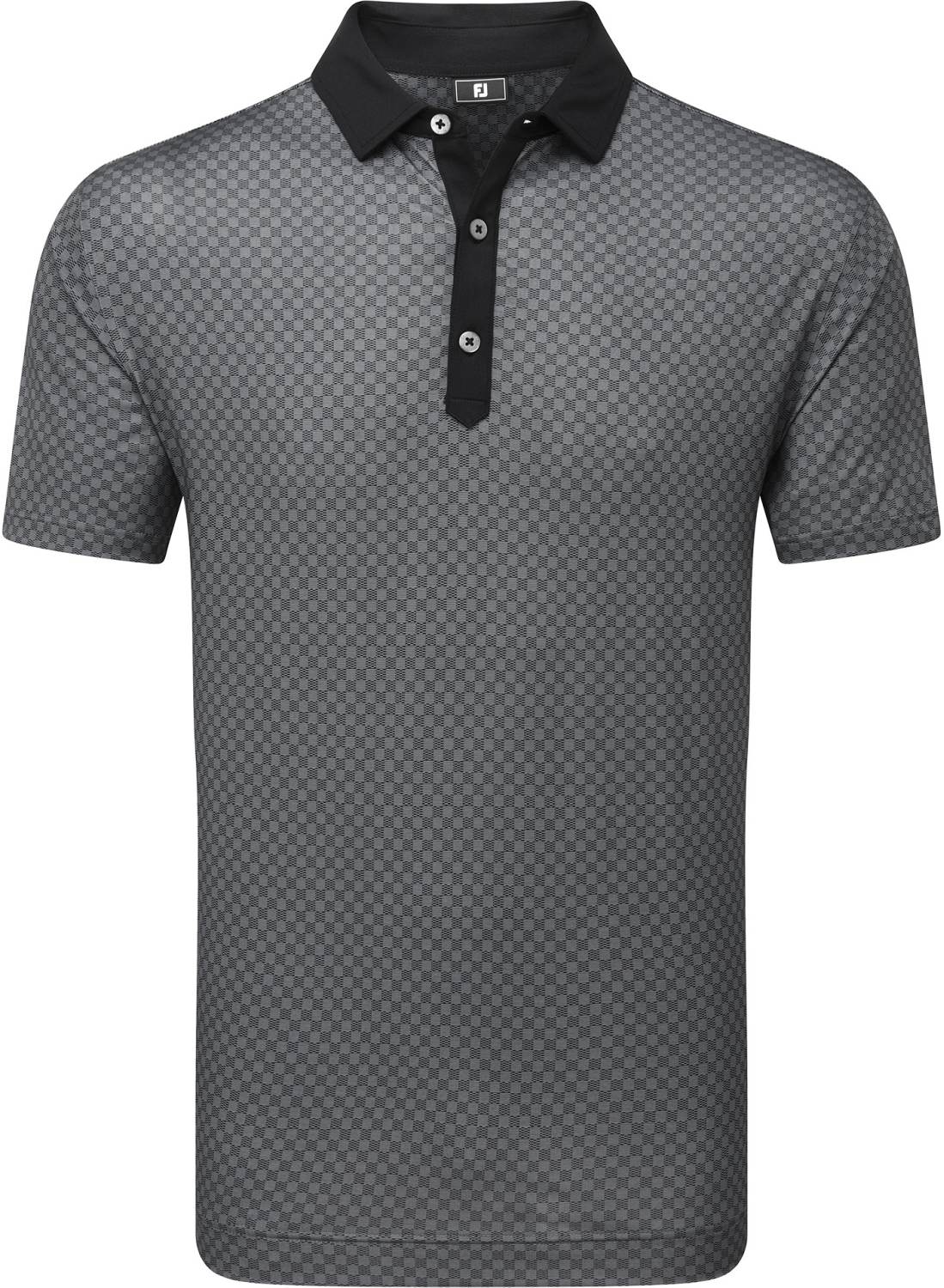 Checker Print Lisle Herre Poloshirt Black White Str. Xx fra Footjoy