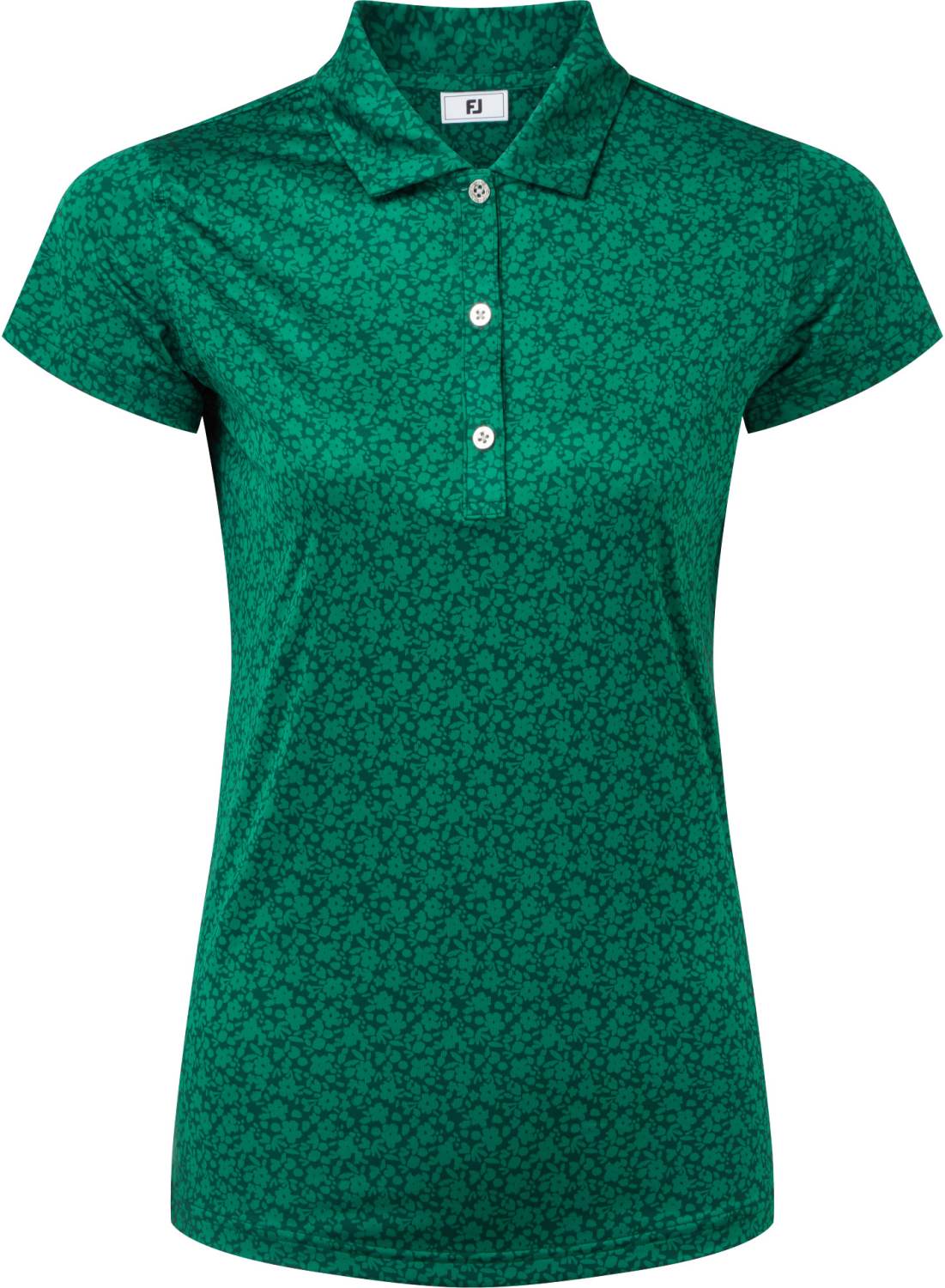 Painted Floral Cap Sleeve Lisle Dame Poloshirt Green Str. L fra Footjoy