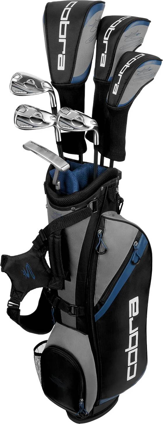 Junior Box 10 12 år Junior Golfsæt Black Blue Venstre Dr, Fw, Hy, 7, 9, Sw, Putter King Junior Grafit fra Cobra